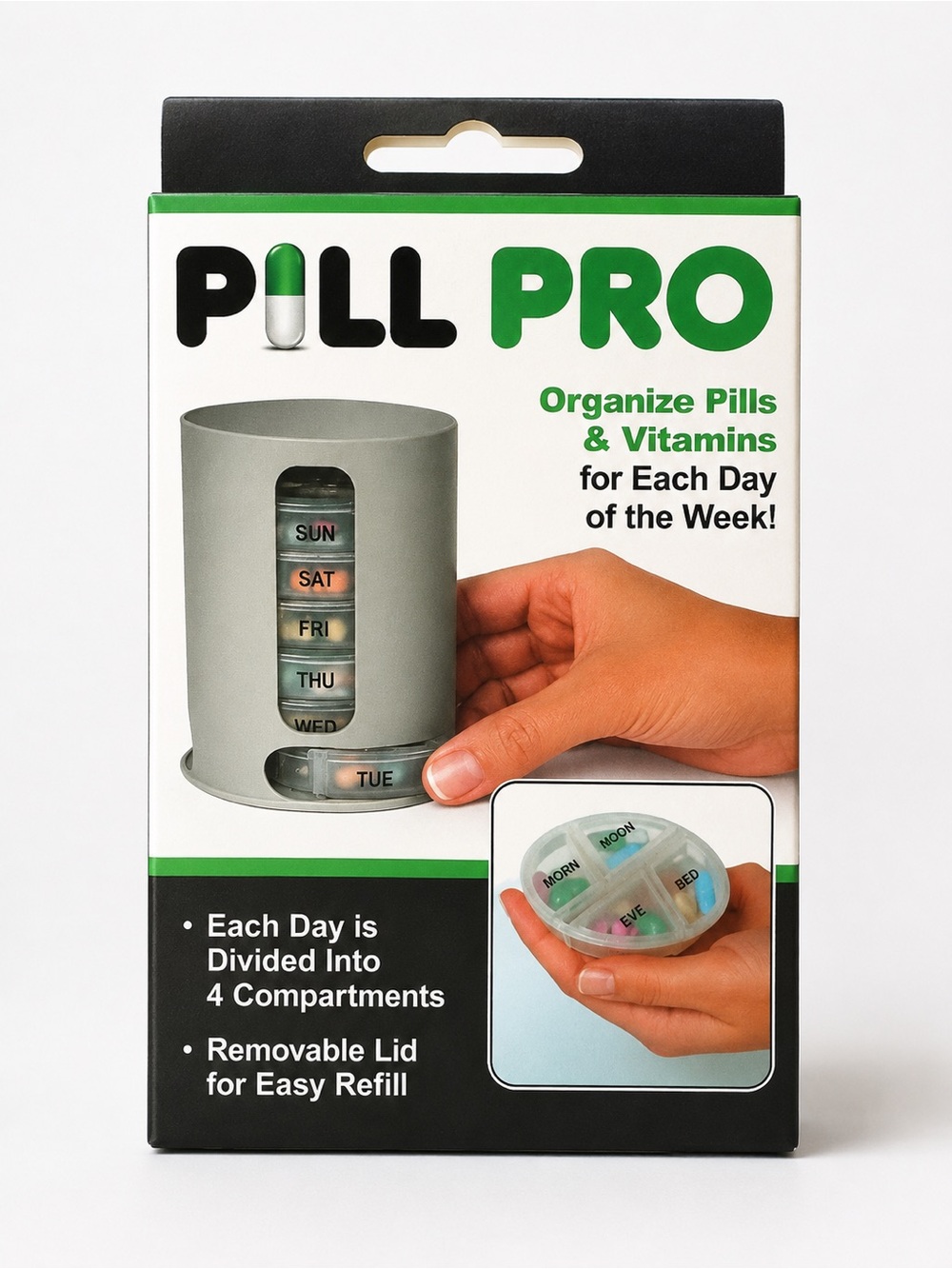 Pill Pro Weekly Pill Organizer Dispenser Portable Daily Vitamin Medication Case
